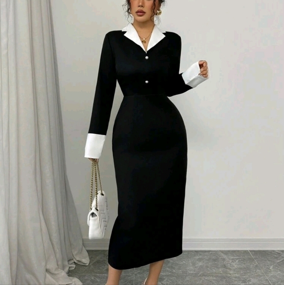 Elegant Women's Contrast Color Block Dress - Picture 4 of 4